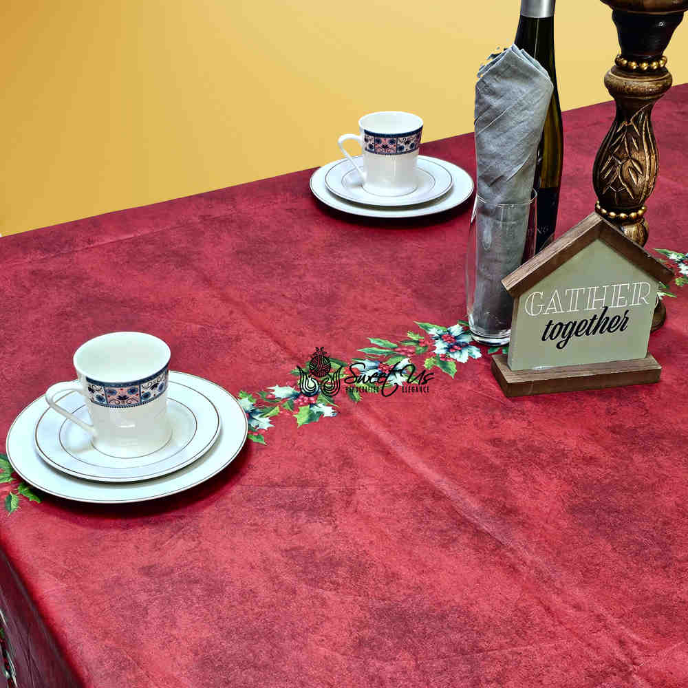 Christmas Cheer Acrylic Coated Wipeable Spill Resistant French Tablecloth Rouge