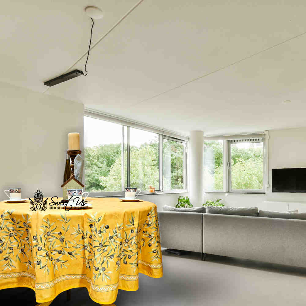 Provence d'Olives Wipeable Tablecloth, Spillproof, French Acrylic Coated, Gold