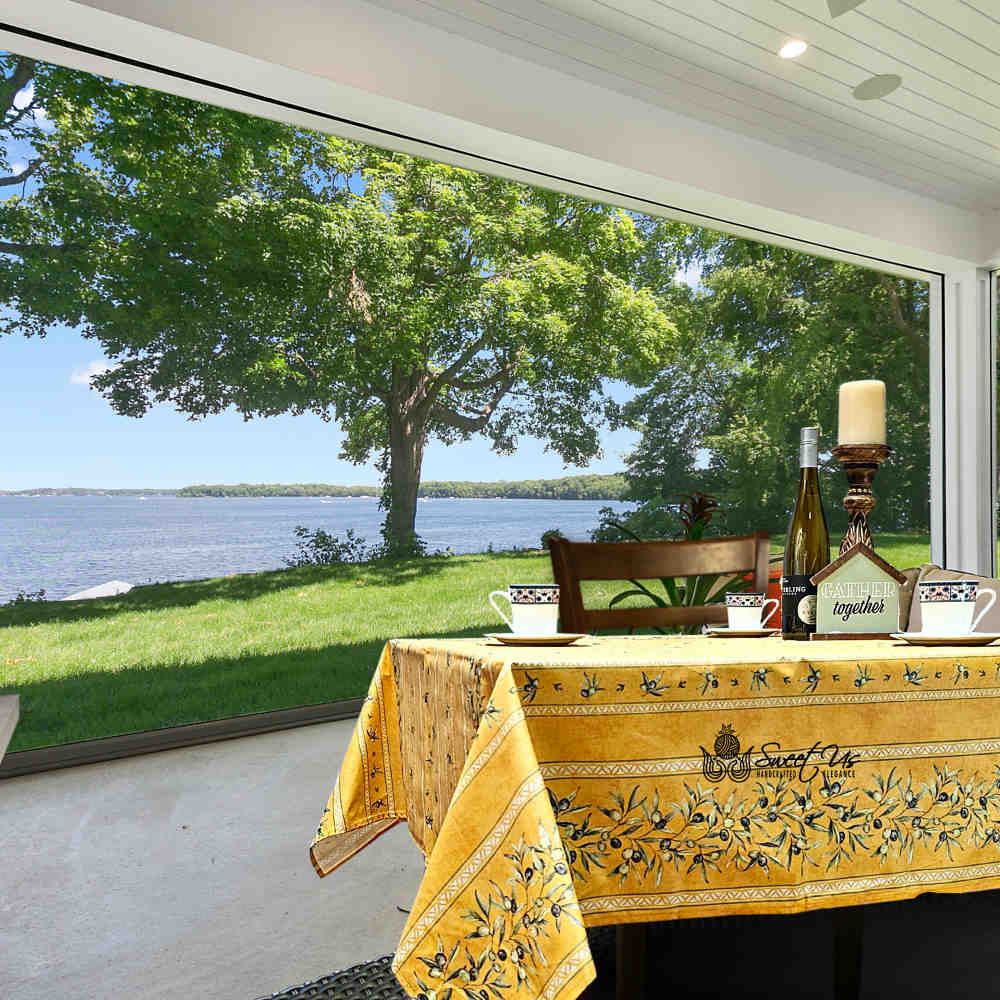 Provence d'Olives Wipeable Tablecloth, Spillproof, French Acrylic Coated, Gold