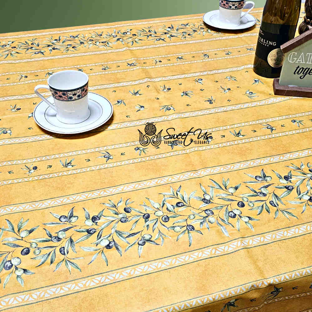 Provence d'Olives Wipeable Tablecloth, Spillproof, French Acrylic Coated, Gold