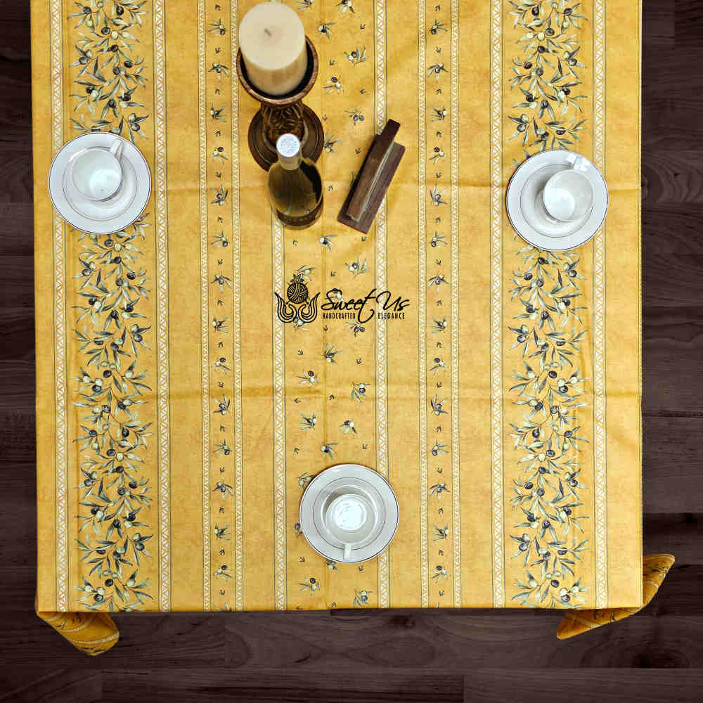 Provence d'Olives Wipeable Tablecloth, Spillproof, French Acrylic Coated, Gold