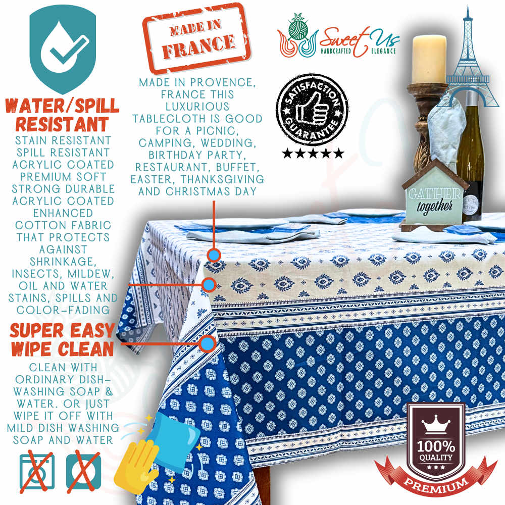 Moustiers Spill-Resistant Classic Allover Tablecloth
