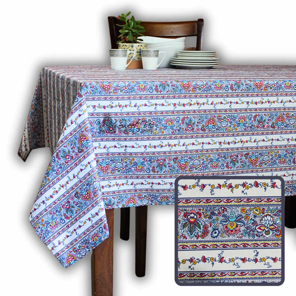 Fleurs d'Avignon Spill-Resistant Allover Tablecloth — Porcelaine