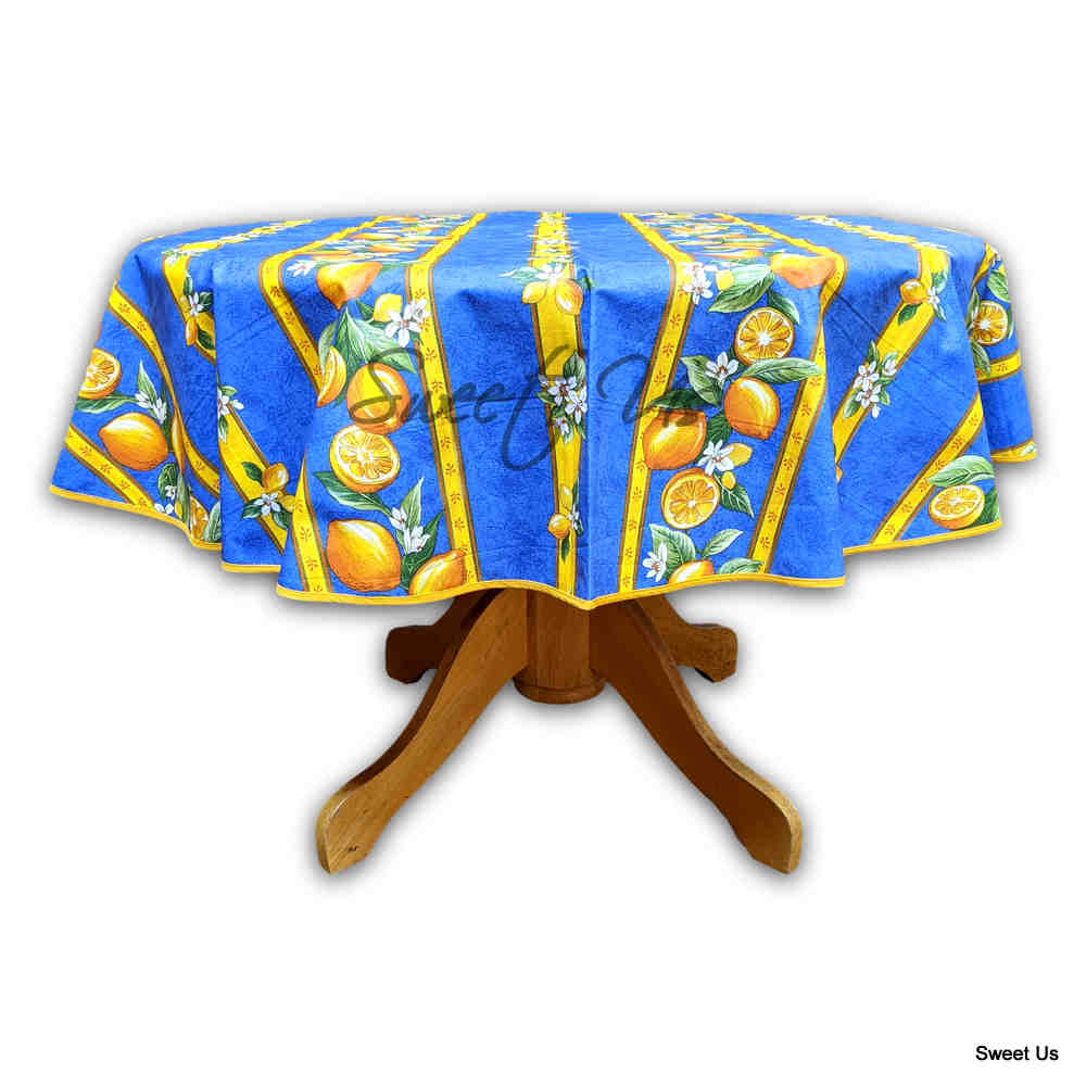 Le Citron Wipeable Acrylic Coated Cotton Tablecloth Round, 71 inches, Flame