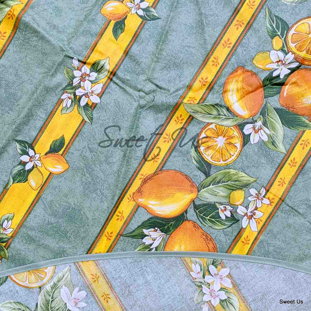 Le Citron Wipeable Acrylic Coated Cotton Tablecloth Round, 71 inches, Flame
