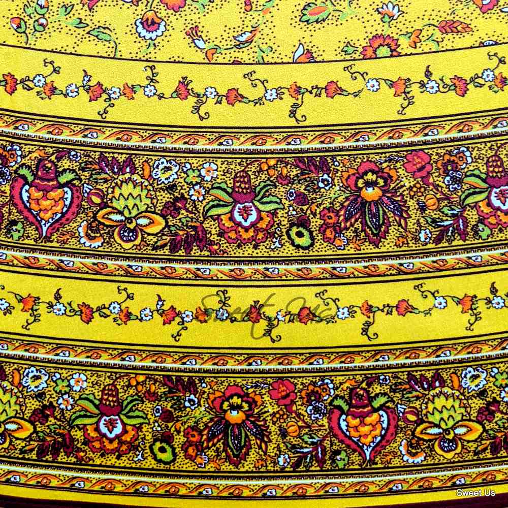 Wipeable Tablecloth Spillproof French Acrylic Coated Indienne Fleur Yellow