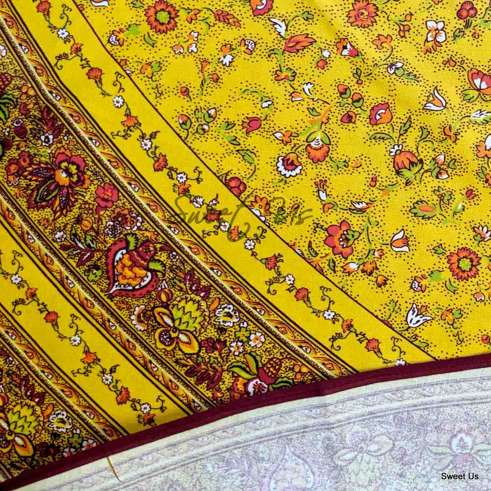 Wipeable Tablecloth Spillproof French Acrylic Coated Indienne Fleur Yellow