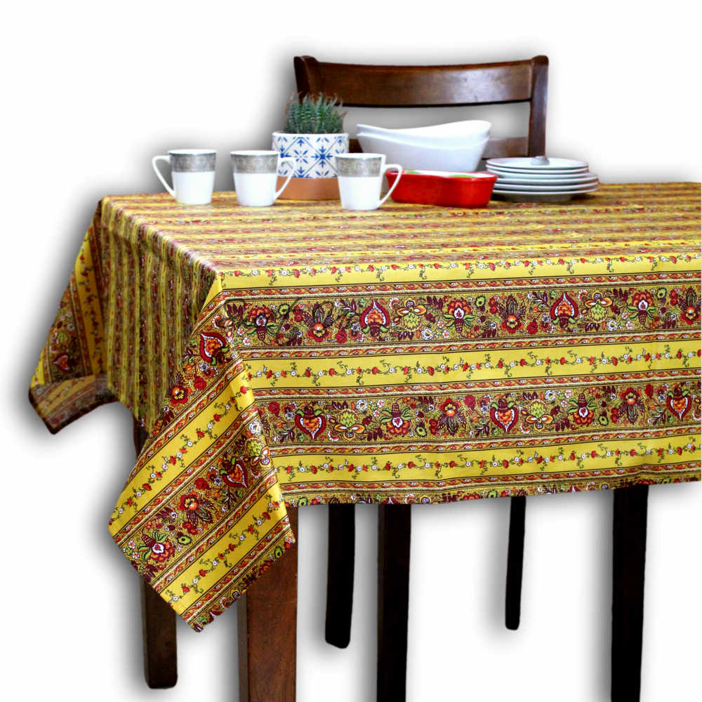 Fleurs d'Avignon Spill-Resistant Allover Tablecloth — Curcuma