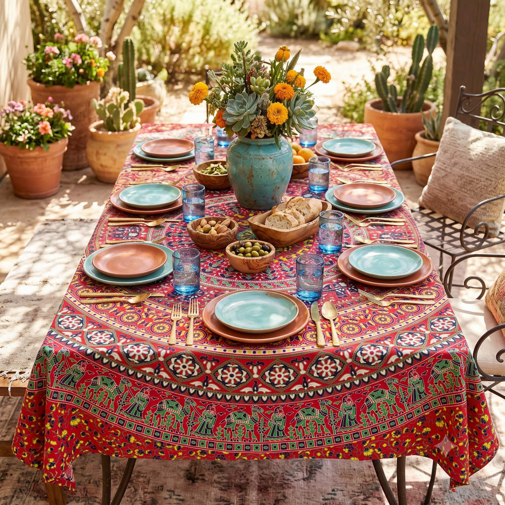 Mayura Peacok Mandala Tablecloth & Bedspread — Garnet - Sweet Us