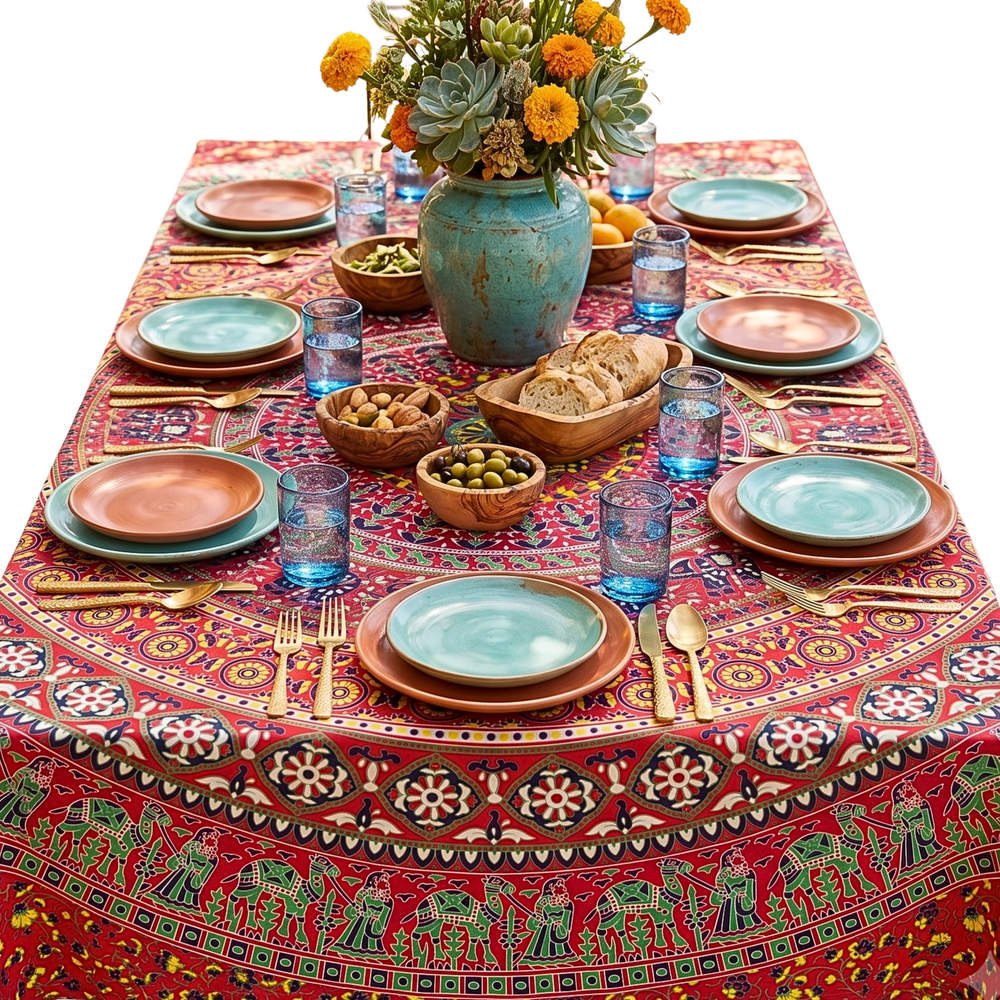Mayura Peacok Mandala Tablecloth & Bedspread — Garnet - Sweet Us