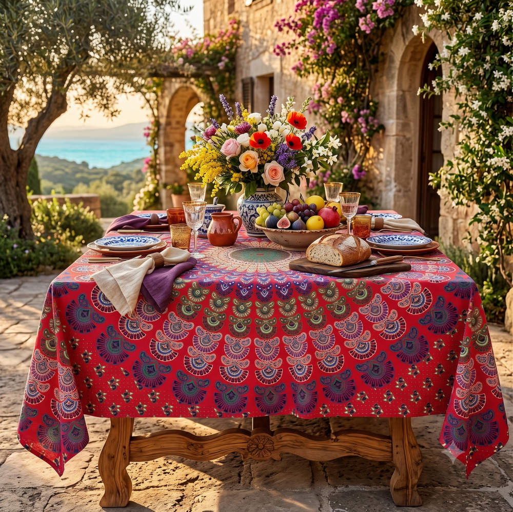 Mayura Peacok Mandala Tablecloth & Bedspread  — Ruby - Sweet Us