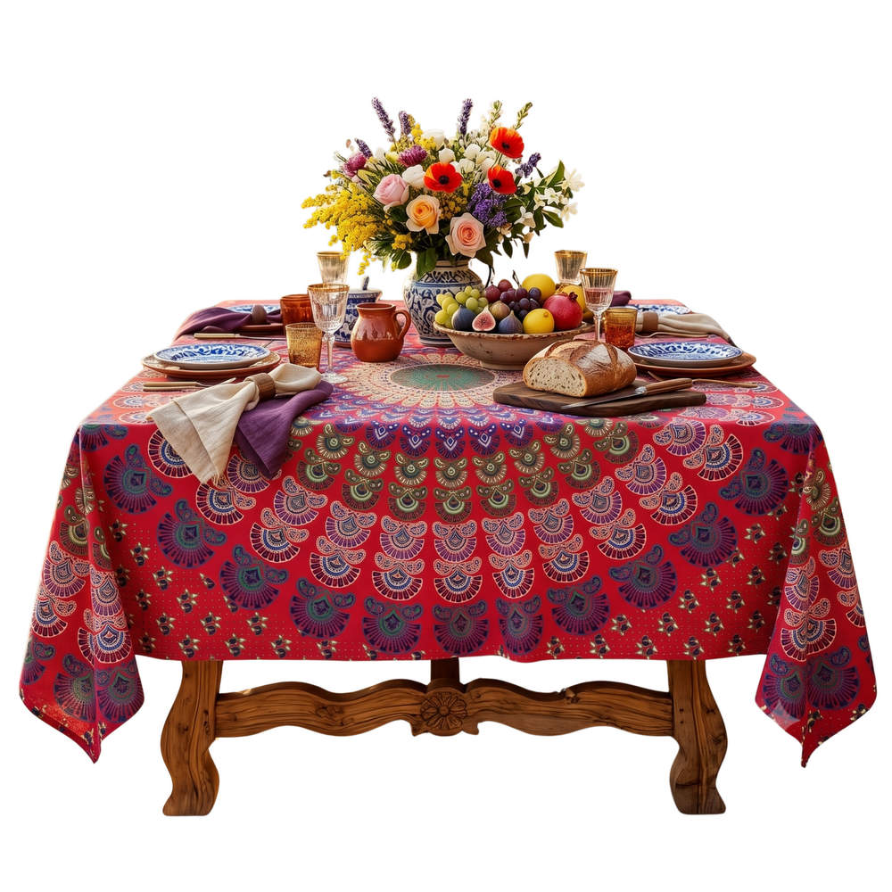 Mayura Peacok Mandala Tablecloth & Bedspread  — Ruby - Sweet Us