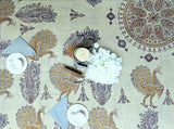 Peacock Paradise Paisley Floral Hand Block Print Cotton Tablecloth Rectangle