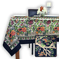 Tree of Life Hand loomed Cotton Tablecloth Rectangle, Onyx Orchard - Sweet Us