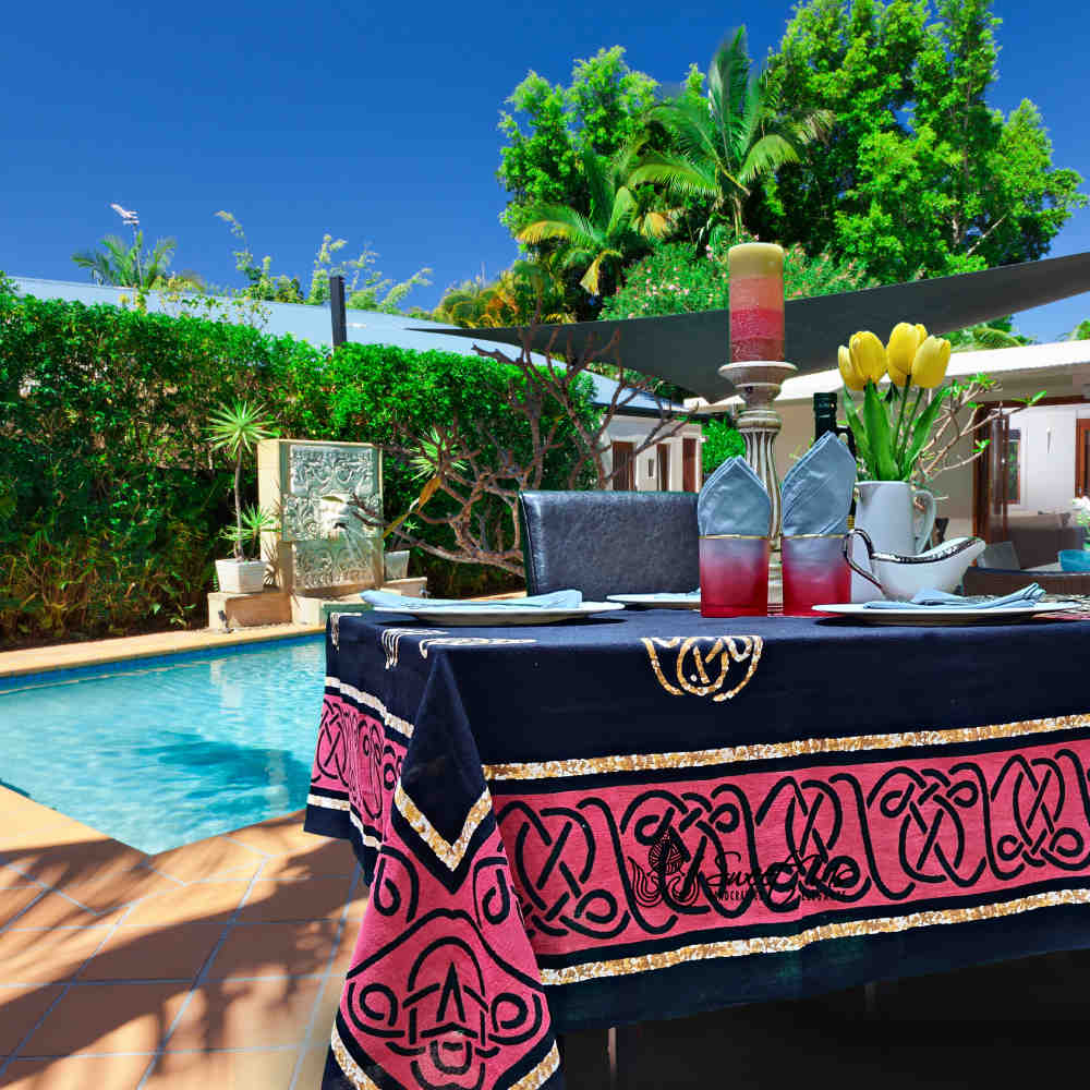 Large Cotton Celtic Tablecloth Rectangle, Red Black