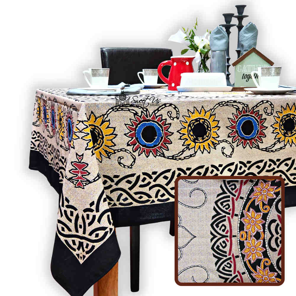 Celtic Sunflower Cotton Tablecloth Rectangle, Solstice - Sweet Us