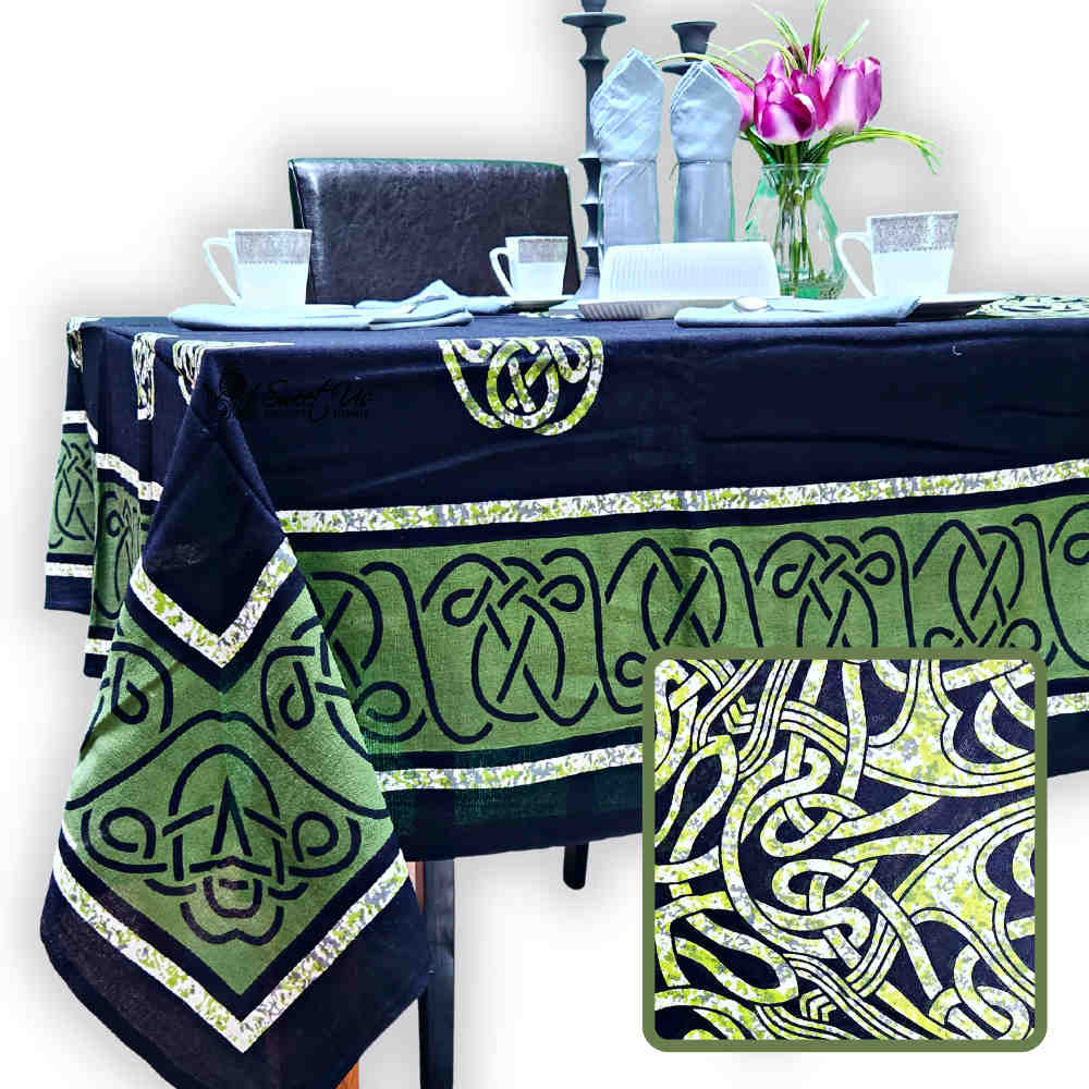 Celtic Crest Hand?Loomed Cotton Tablecloth — Emerald - Sweet Us