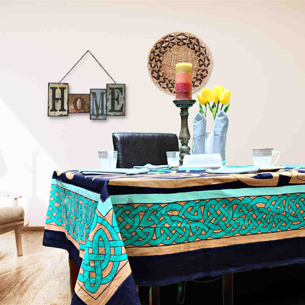 Celtic Dragoncrest Hand?Loomed Cotton Tablecloth — Emerald - Sweet Us