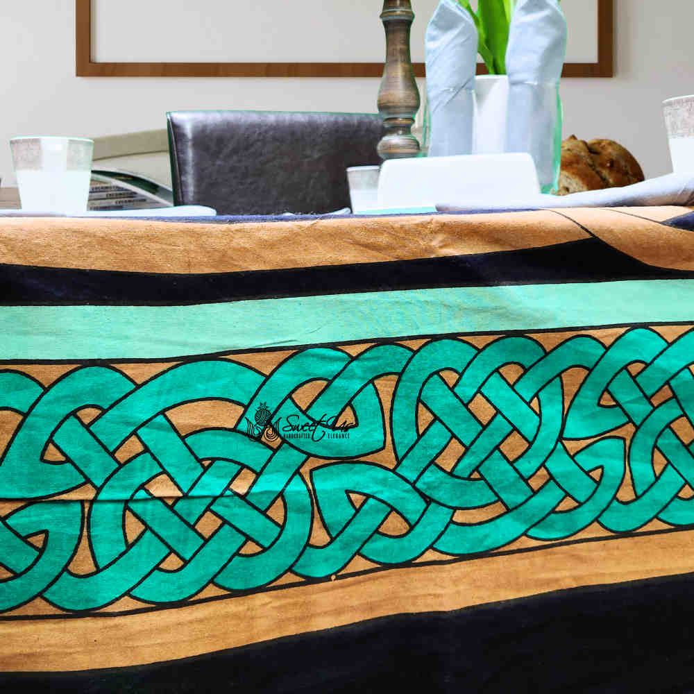 Celtic Dragoncrest Hand?Loomed Cotton Tablecloth — Emerald - Sweet Us