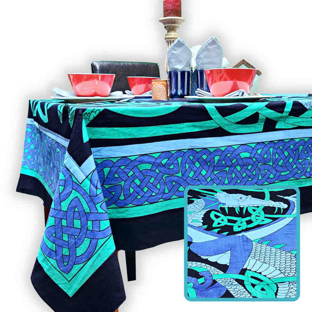 Celtic Dragoncrest Hand?Loomed Cotton Tablecloth — Azure - Sweet Us