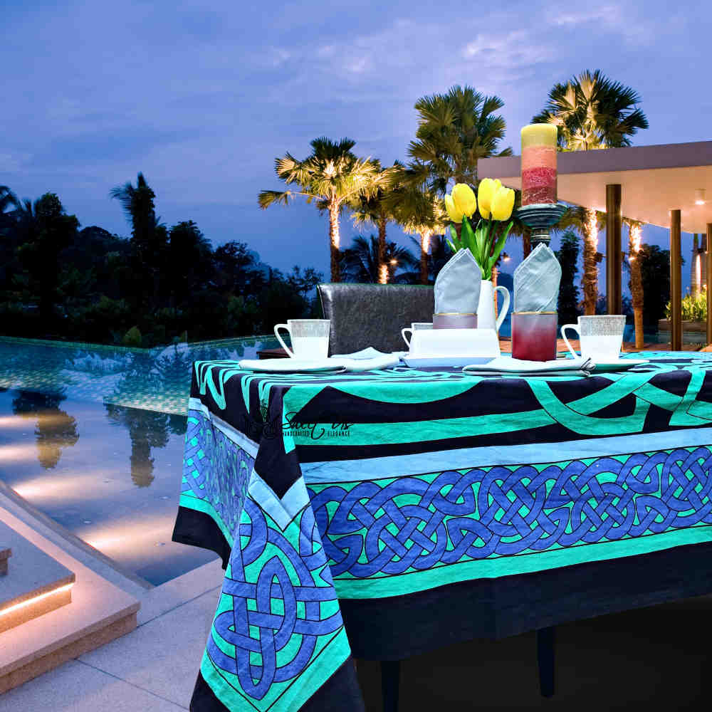 Celtic Dragoncrest Hand?Loomed Cotton Tablecloth — Azure - Sweet Us