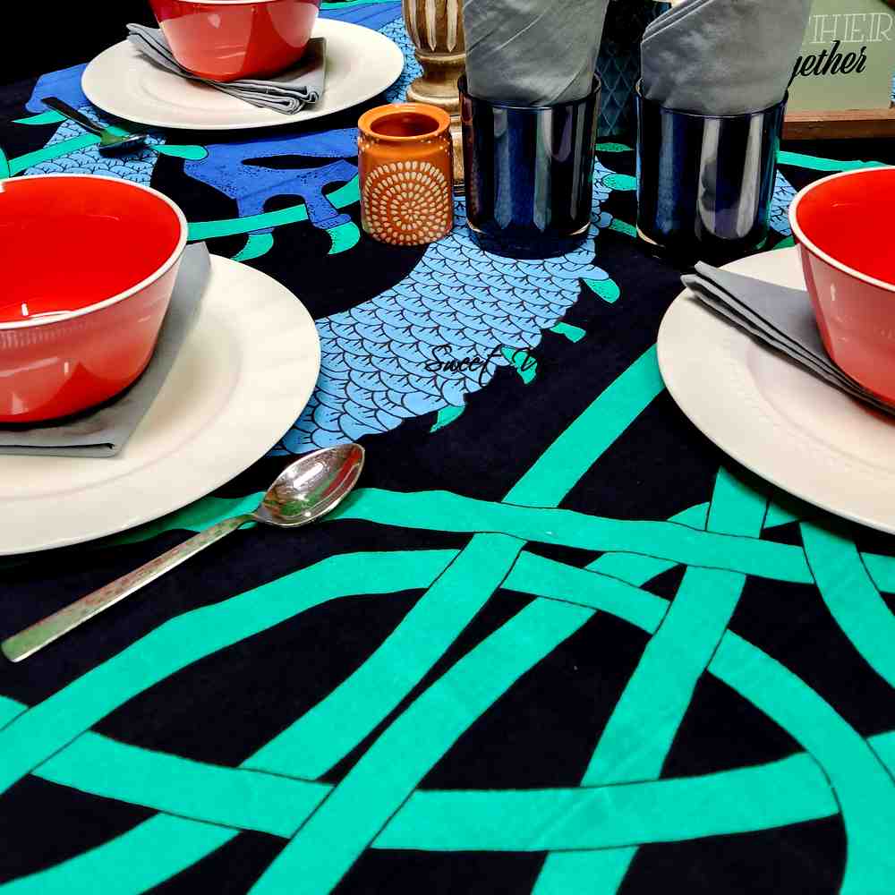 Celtic Dragoncrest Hand?Loomed Cotton Tablecloth — Azure - Sweet Us