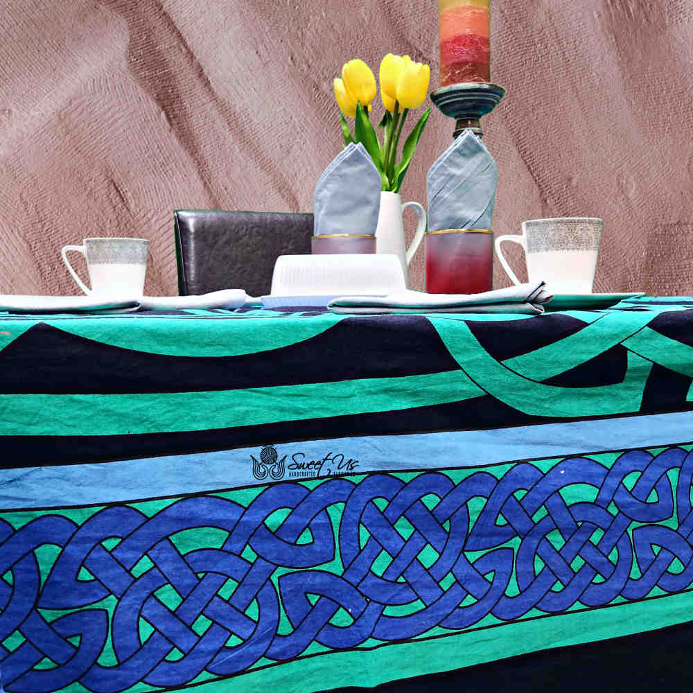 Celtic Dragoncrest Hand?Loomed Cotton Tablecloth — Azure - Sweet Us