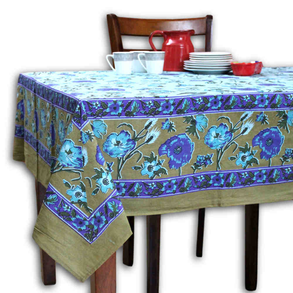 Floriane Bloom Cotton Floral Tablecloth Rectangle — Sunlit Azure - Sweet Us