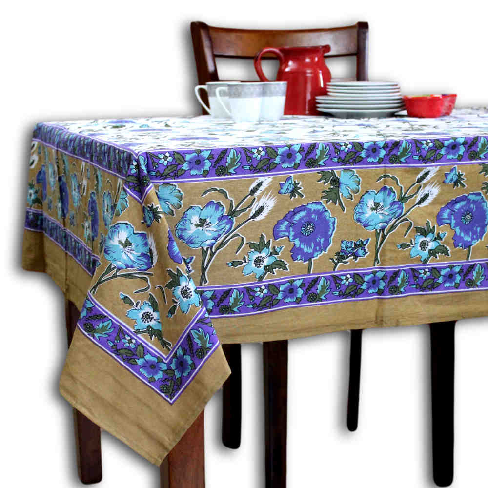 Floriane Bloom Cotton Floral Tablecloth Rectangle — Sandstone Violet