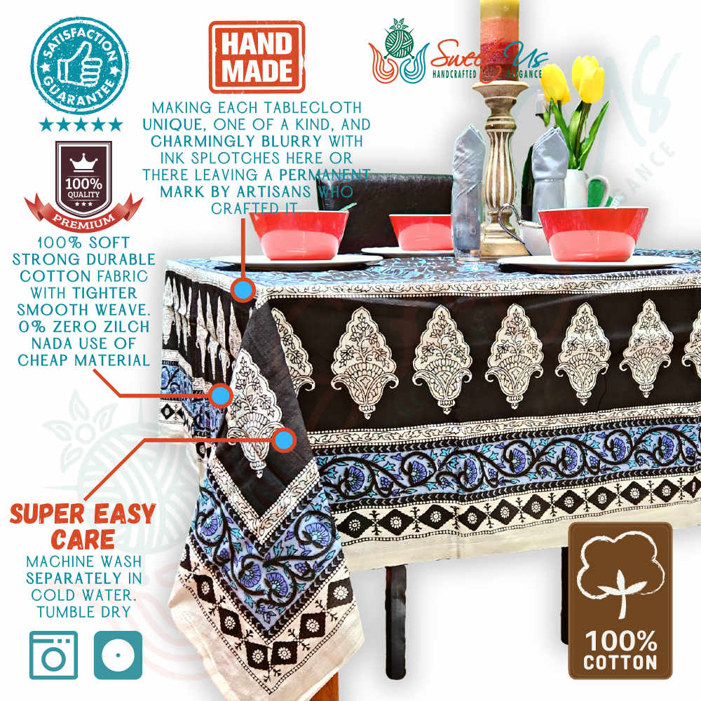 Cotton Floral Tablecloth for Rectangle Tables Black Kitchen Dining Linen