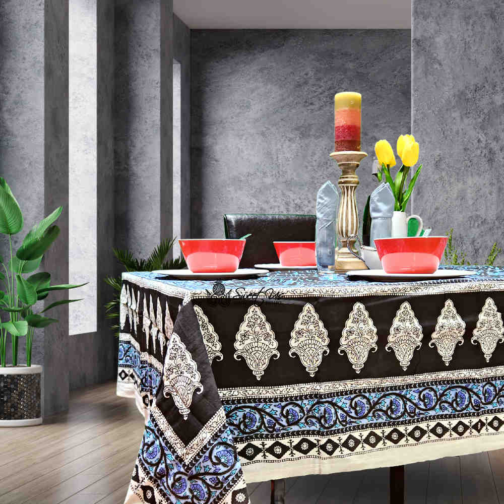 Cotton Floral Tablecloth for Rectangle Tables Black Kitchen Dining Linen