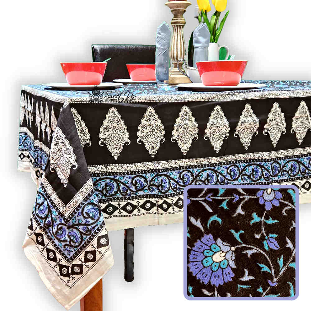 Cotton Floral Tablecloth for Rectangle Tables Black Kitchen Dining Linen