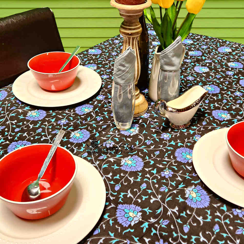 Cotton Floral Tablecloth for Rectangle Tables Black Kitchen Dining Linen