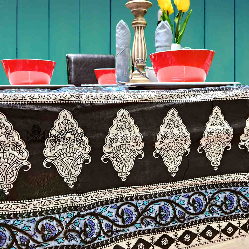 Cotton Floral Tablecloth for Rectangle Tables Black Kitchen Dining Linen