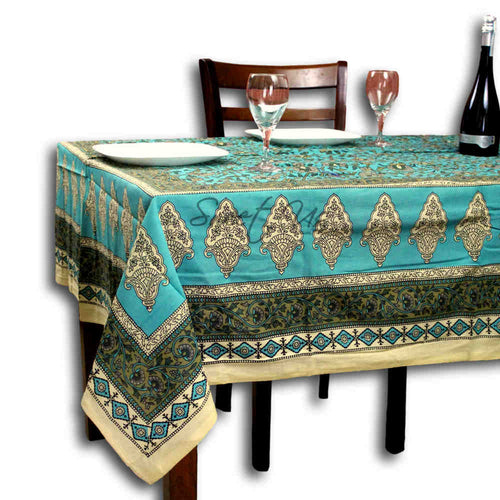 Cotton Floral Tablecloth for Rectangle Tables Turquoise Kitchen Dining Linen - Sweet Us