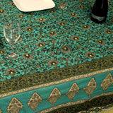 Cotton Floral Tablecloth for Rectangle Tables Turquoise Kitchen Dining Linen