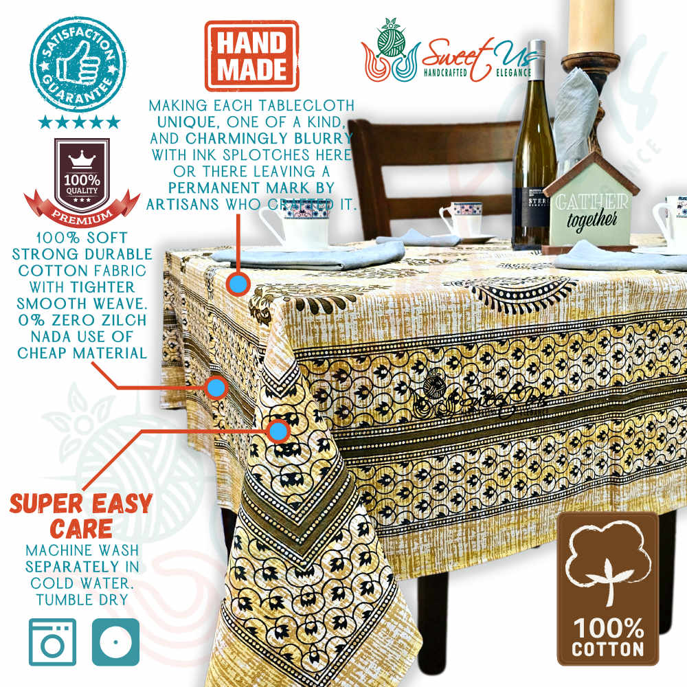 Crown Paisley Cotton Floral Tablecloth Rectangle, Canyon Clay