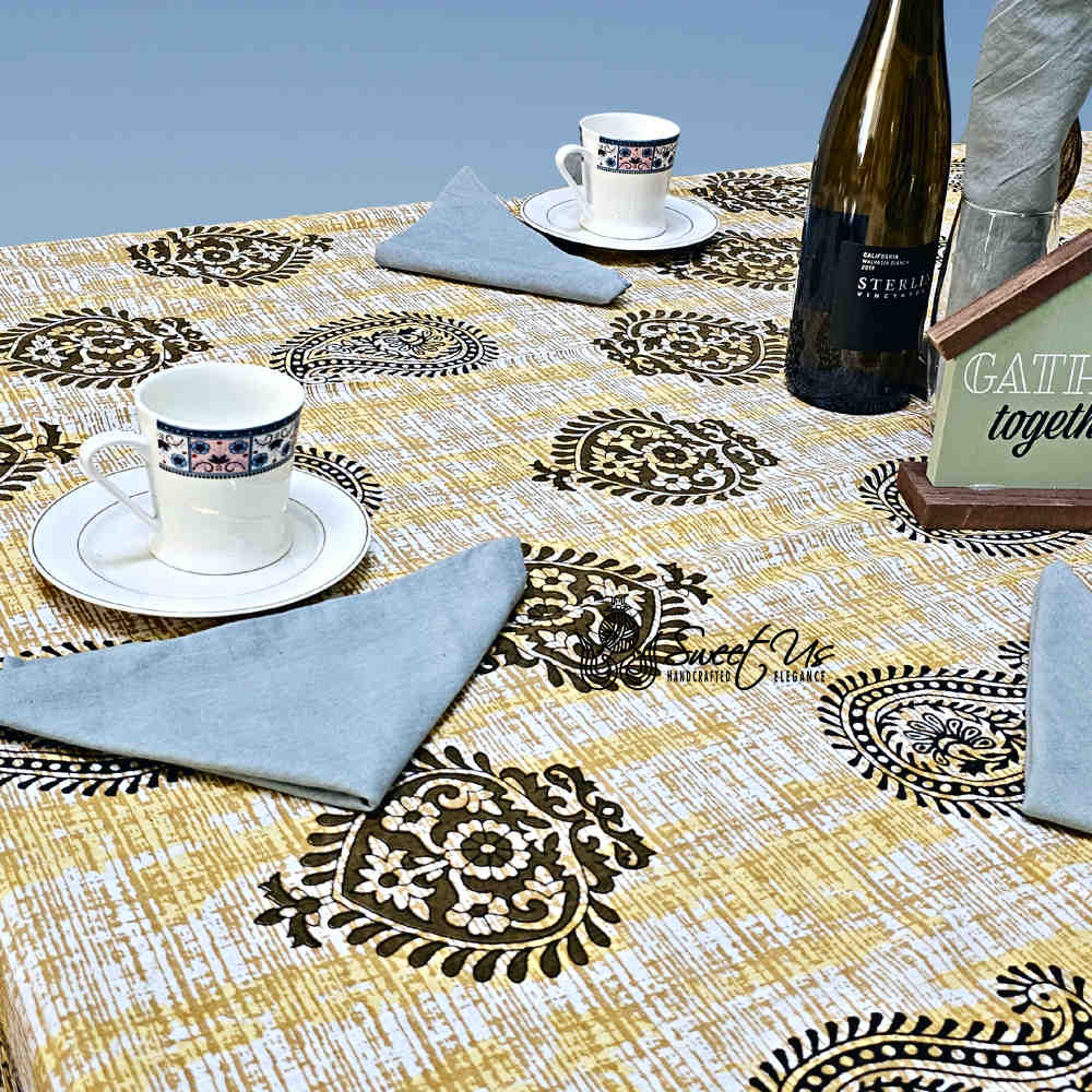 Crown Paisley Cotton Floral Tablecloth Rectangle, Canyon Clay