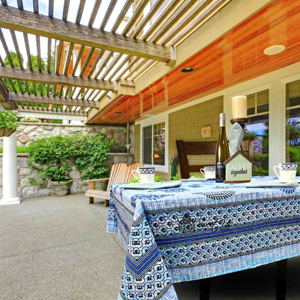 Crown Paisley Cotton Floral Tablecloth Rectangle, Royal Azure