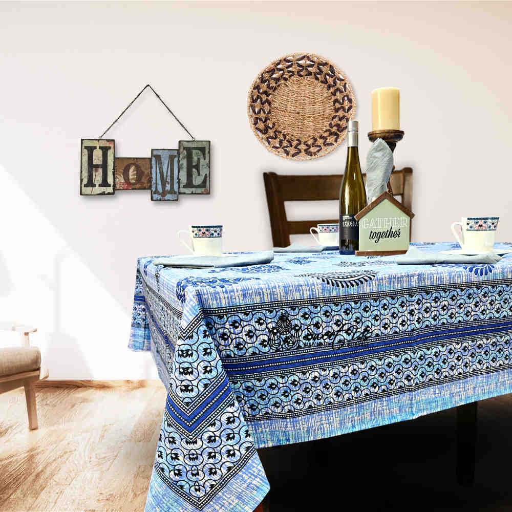 Crown Paisley Cotton Floral Tablecloth Rectangle, Royal Azure