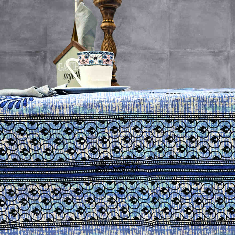 Crown Paisley Cotton Floral Tablecloth Rectangle, Royal Azure