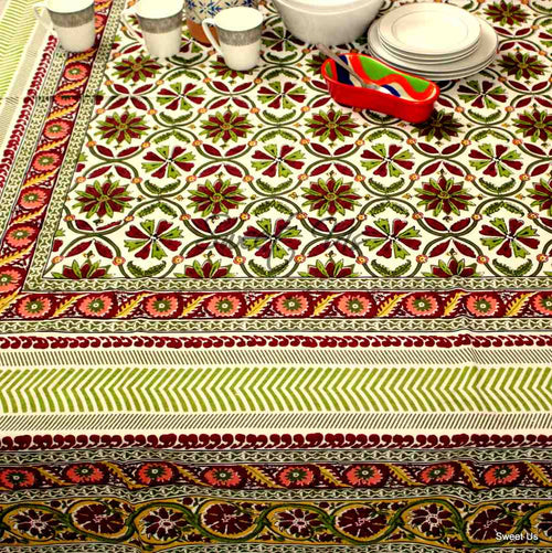 Sunflower Symphony Cotton Floral Tablecloth Rectangle — Burgundy Bouquet - Sweet Us