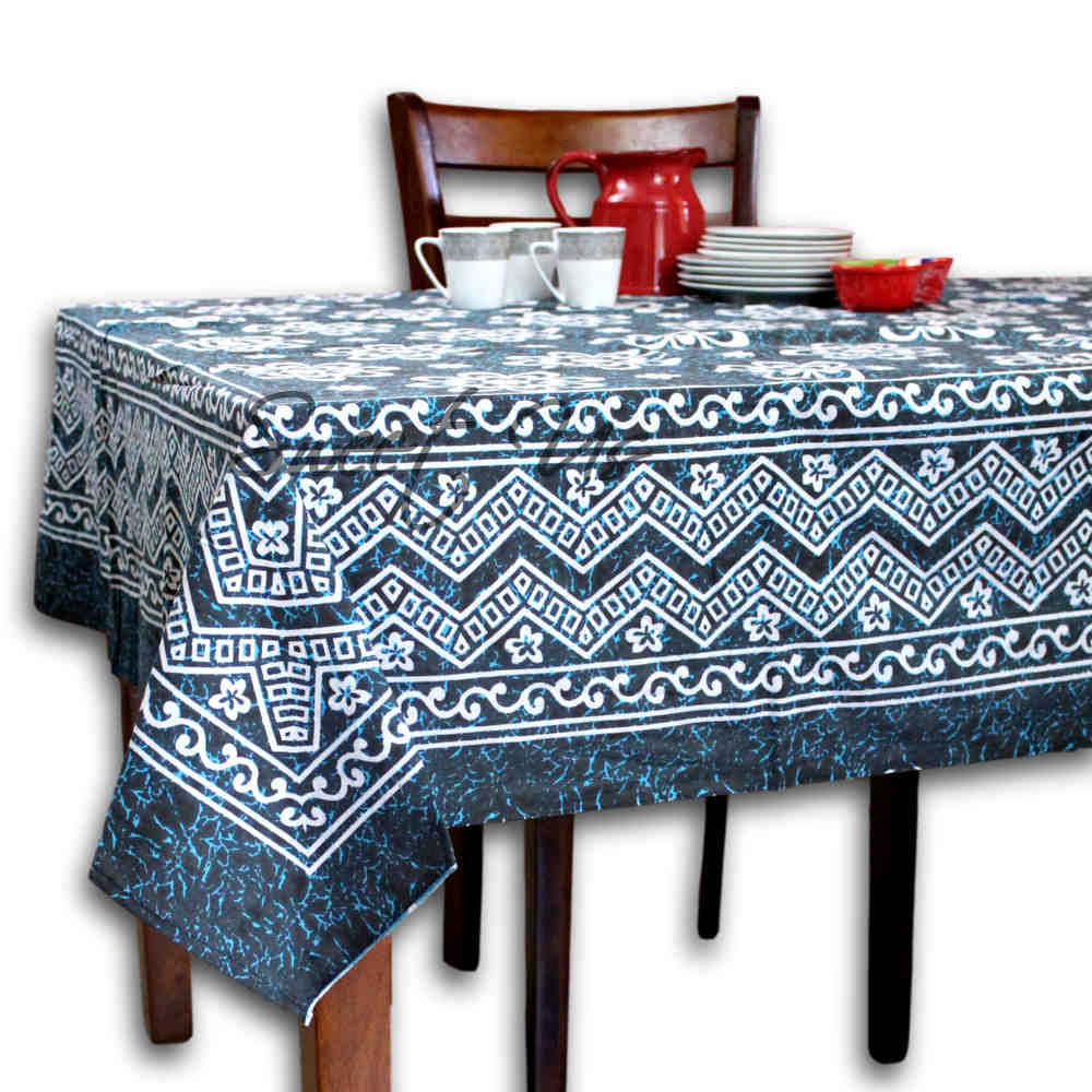 Chrysanthe Cotton Floral Tablecloth Rectangle — Midnight