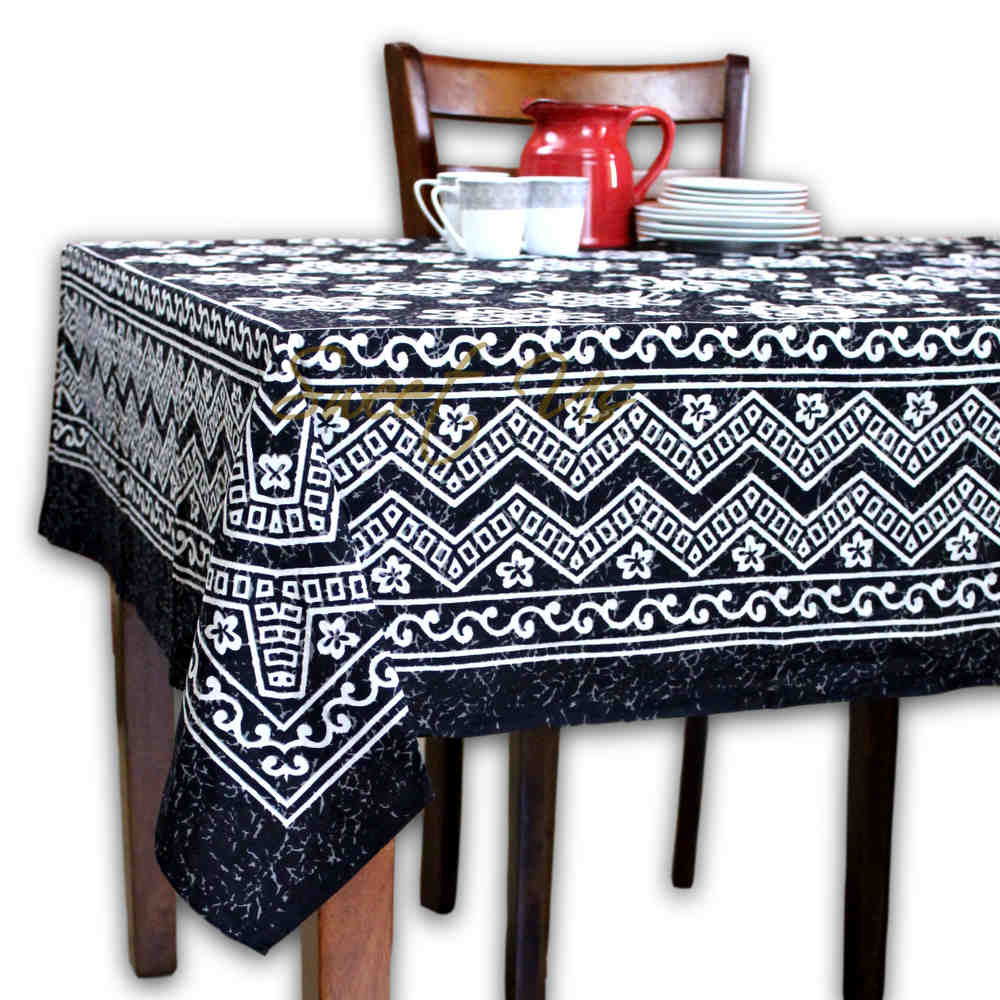 Chrysanthe Cotton Floral Tablecloth Rectangle — Onyx - Sweet Us