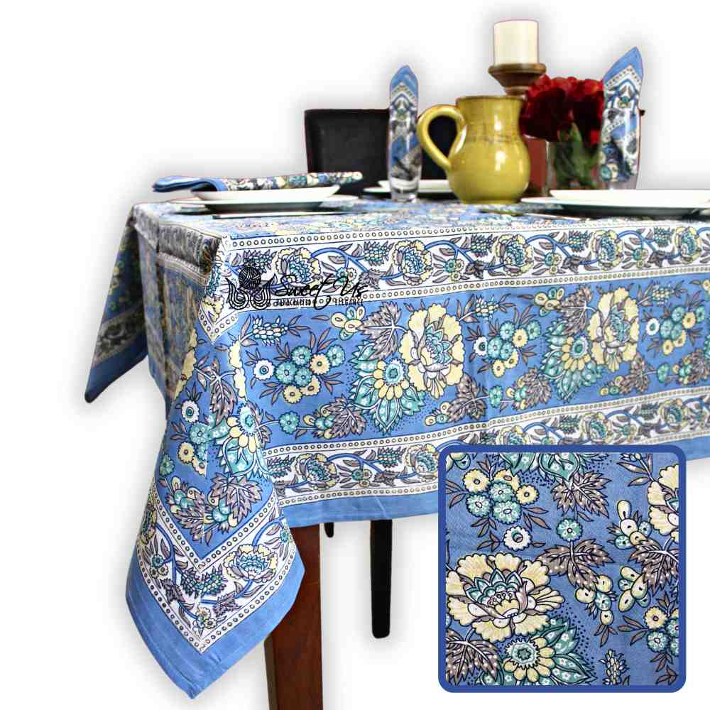 Floraison de Luxe Cotton French Country Floral Tablecloth, Sunlit Serenity