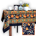 Affluent Floral French Country Cotton Tablecloth Rectangle, Square, Amber Black - Sweet Us