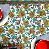 Cotton Bloom Delight Floral Tablecloth Rectangle, Kitchen Linen, Emerald Isle