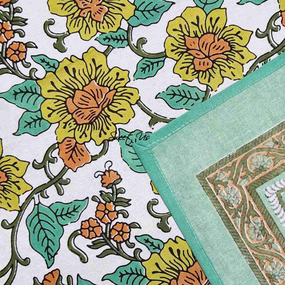 Cotton Bloom Delight Floral Tablecloth Rectangle, Kitchen Linen, Emerald Isle