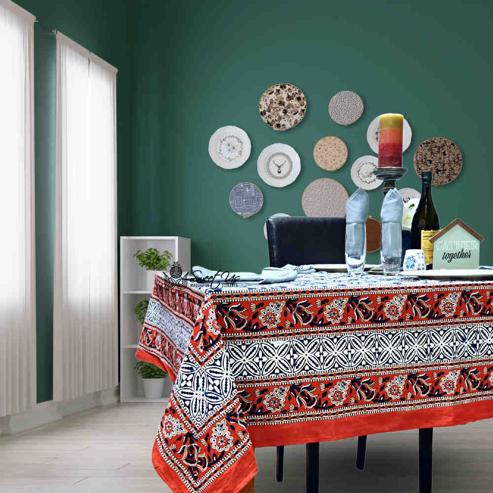 Cotton Bloom Delight Floral Tablecloth Rectangle, Kitchen Linen, Scarlet Slate