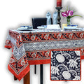 Cotton Bloom Delight Floral Tablecloth Rectangle, Kitchen Linen, Scarlet Slate - Sweet Us